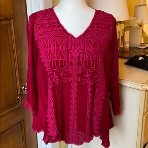 Johnny Was trapeze blouse in red/pink